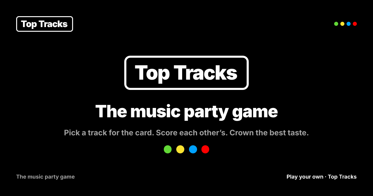 Top Tracks share card: 'The music party game — pick a track for the card, score each other's, crown the best taste.'